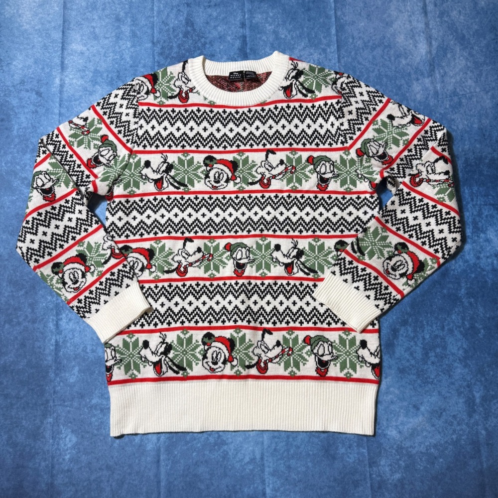 Y2K Unisex Disney Mickey Mouse Christmas Fair Isle Ugly Sweater Holiday Large